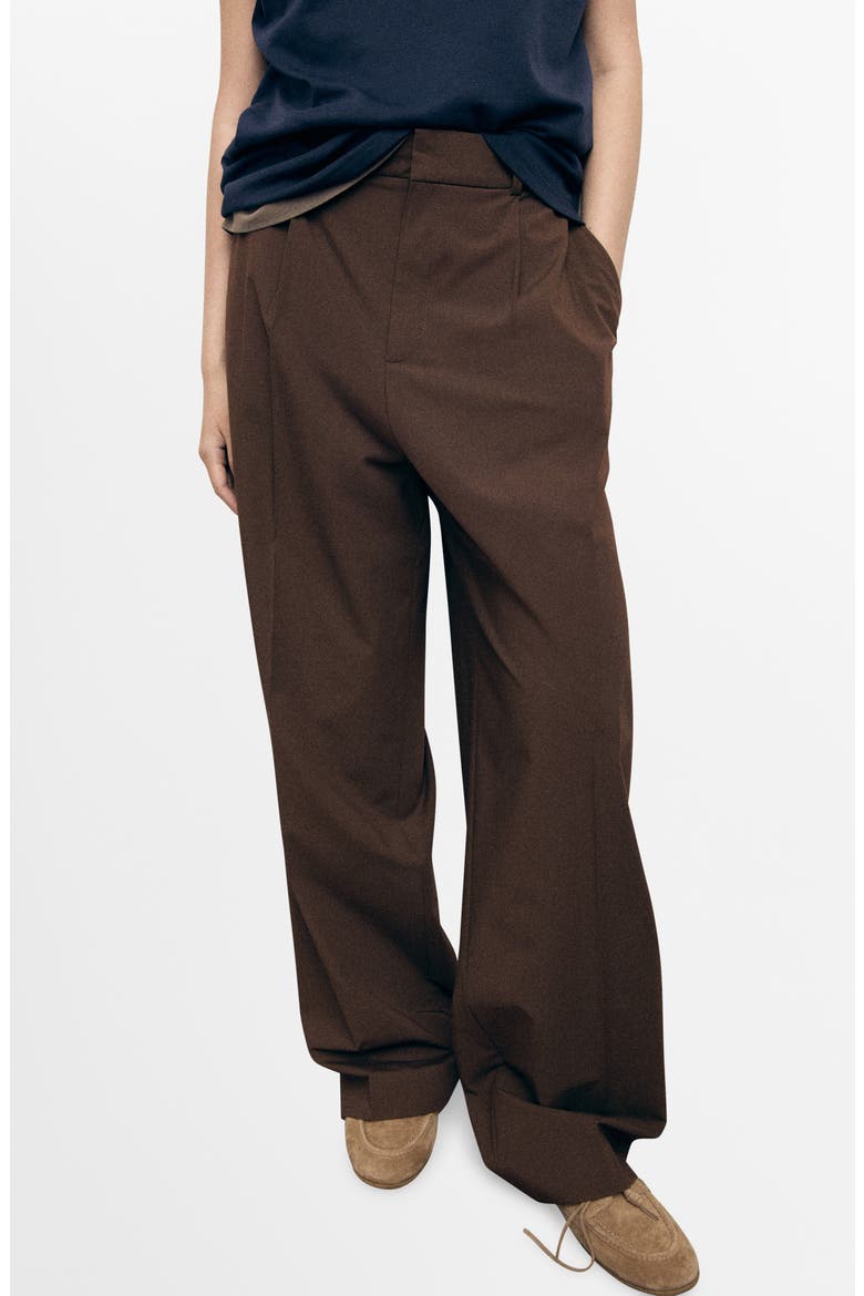 Pleated Wide Leg Pants, Main, color, BROWN