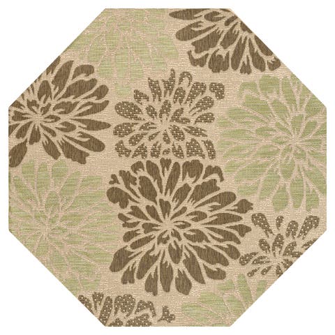 Zinnia Modern Floral Textured Weave Octagon Indoor/Outdoor Area Rug