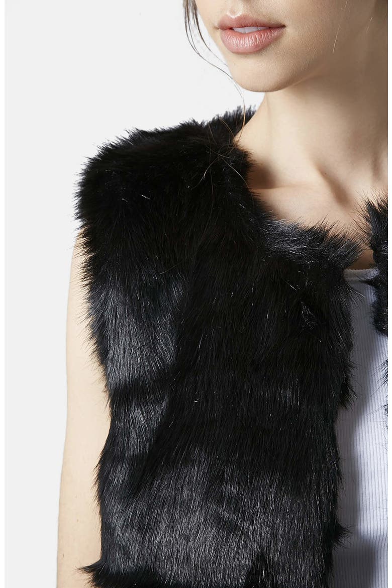 Faux Fur Gilet Vest, Alternate, color, BLACK