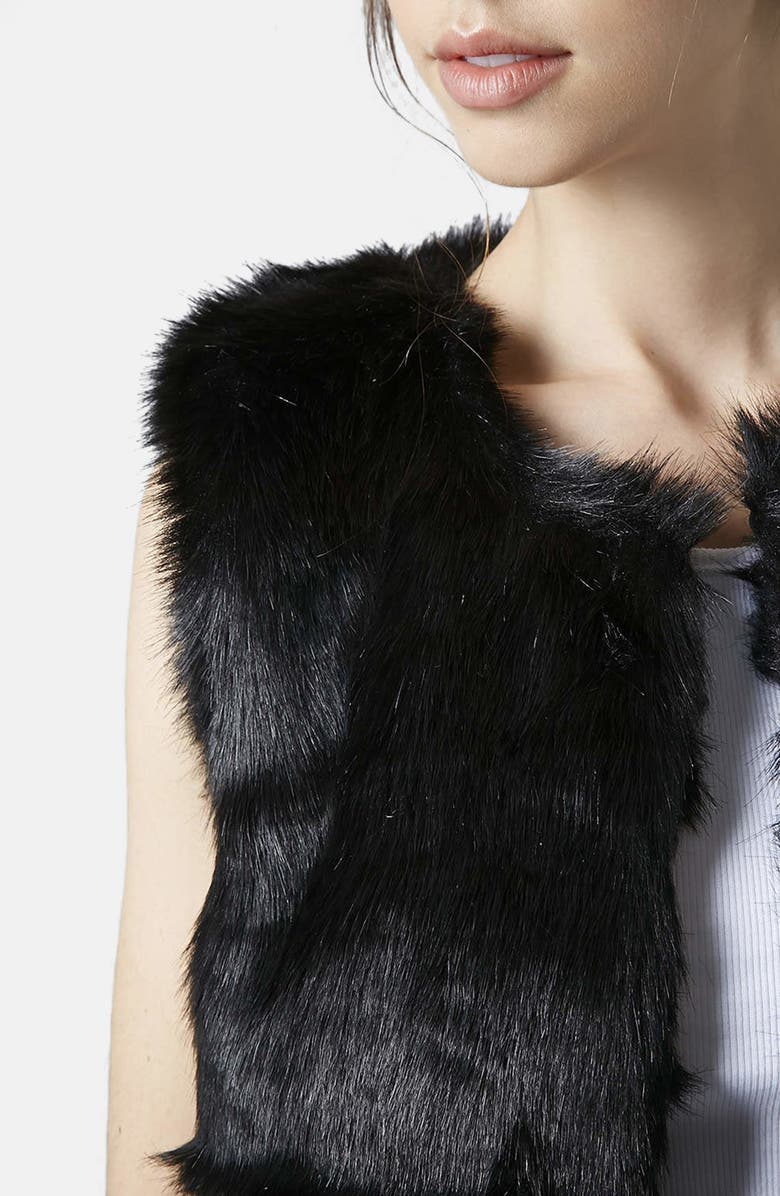 Topshop Faux Fur Gilet Vest, Alternate, color, 