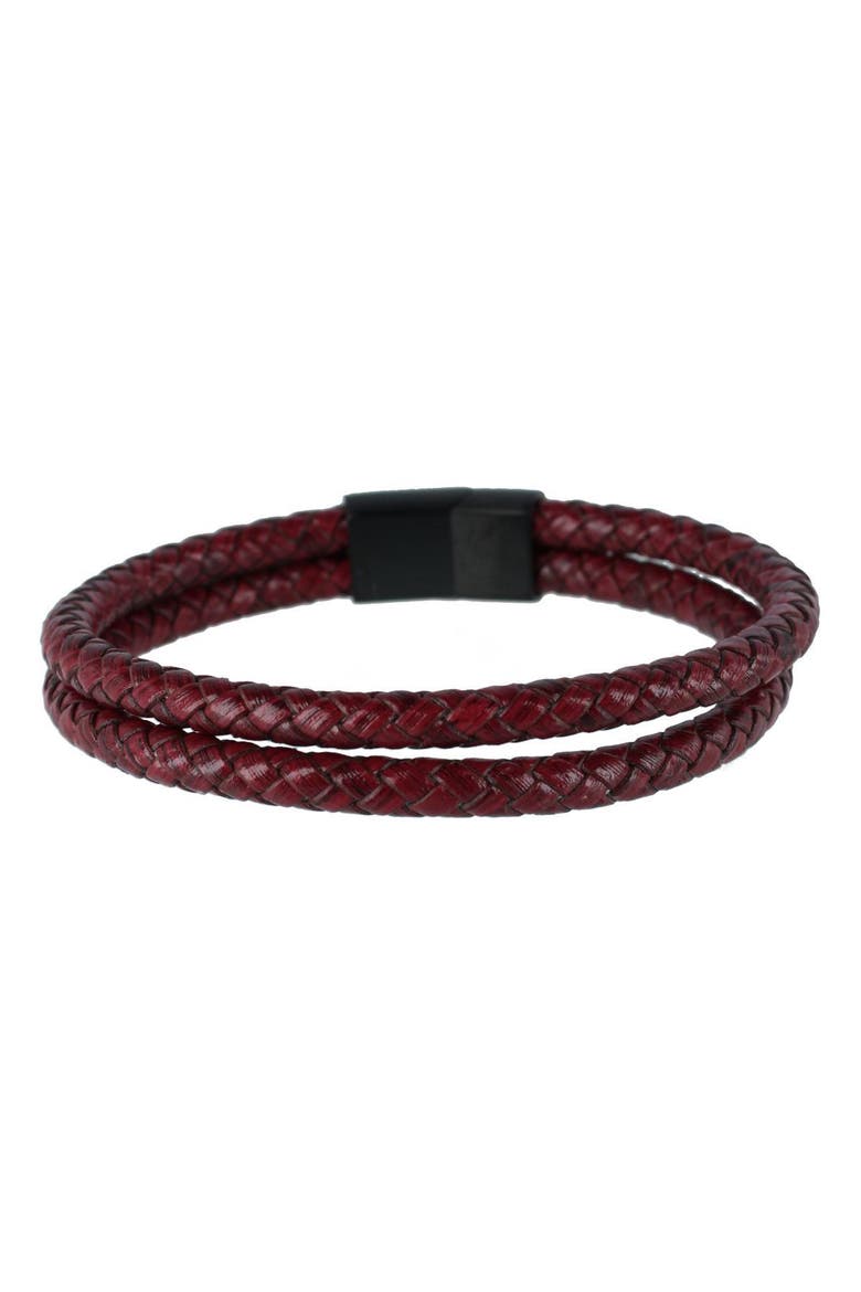 Caleb's Crimson Braided Leather Secure Clasp Bracelet, Main, color, Crimson Red