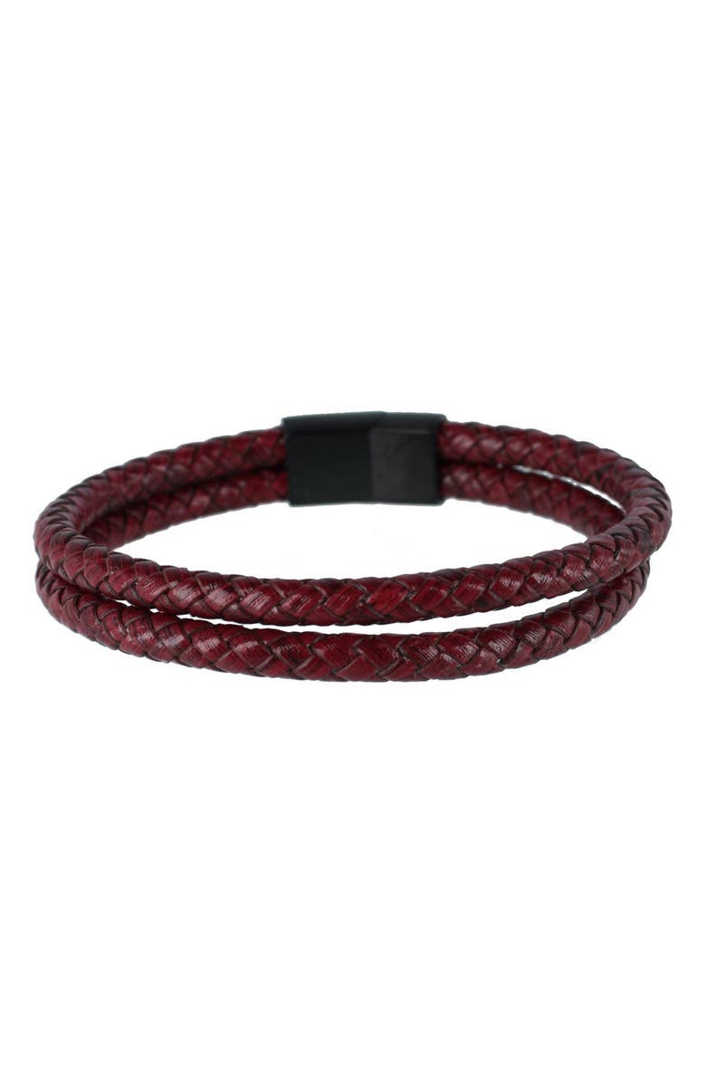 Trafalgar Caleb's Crimson Braided Leather Secure Clasp Bracelet, Main, color, Crimson Red
