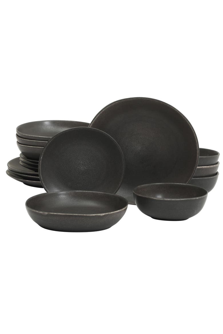 Zion Mist 16-Piece Reactive Glaze Stoneware Dinnerware Set, Main, color, Black
