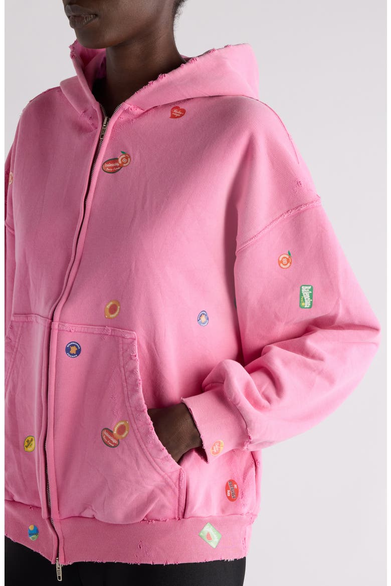 Balenciaga Fruity Distressed Archetype Fleece Graphic Zip Hoodie