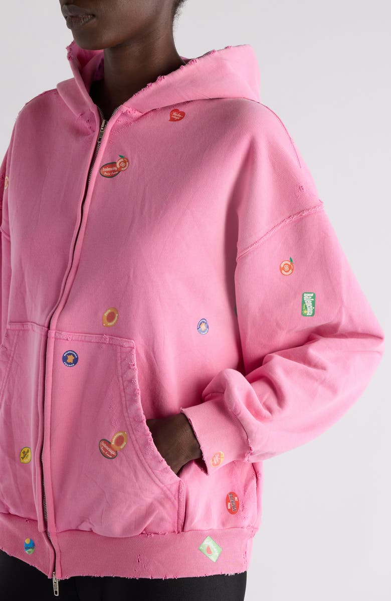 Balenciaga Fruity Distressed Archetype Fleece Graphic Zip Hoodie, Alternate, color,