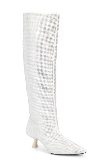 Simon Miller Kuki Crystal Pointed Toe Kitten Heel Over The Knee Boot In White