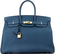 Pre-Owned Hermes Birkin Handbag Blue Epsom with Gold Hardware 35