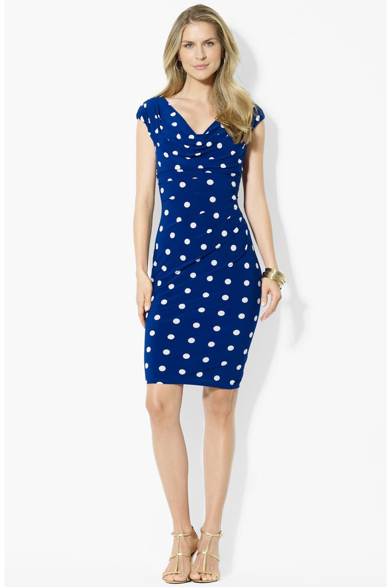 Polka Dot Jersey Dress, Main, color, CANNES BLUE/ COLONIAL CREAM