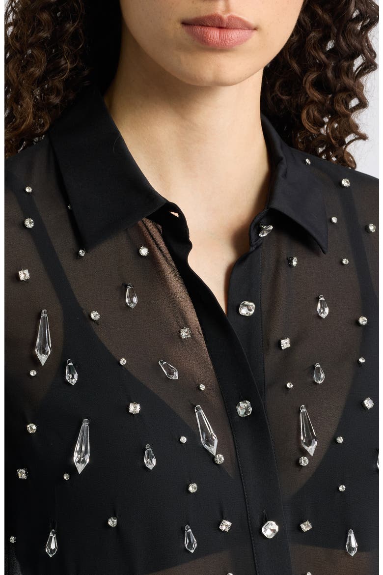 The Sloane Crystal Embellished Woven Shirt, Alternate, color, NOIR