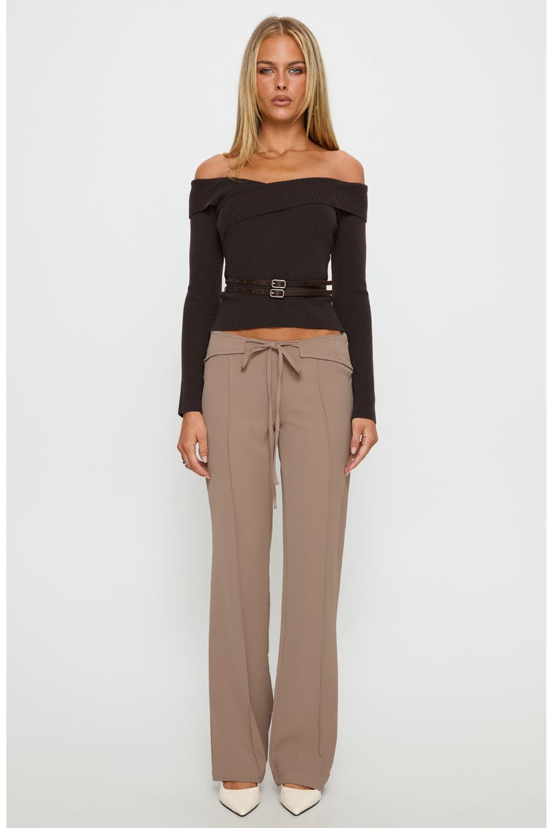 Ellenore Double Belt Off the Shoulder Top, Alternate, color, BROWN