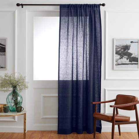 Linen Curtain with Light Filtering Rod Pocket for Living Room, Bedroom