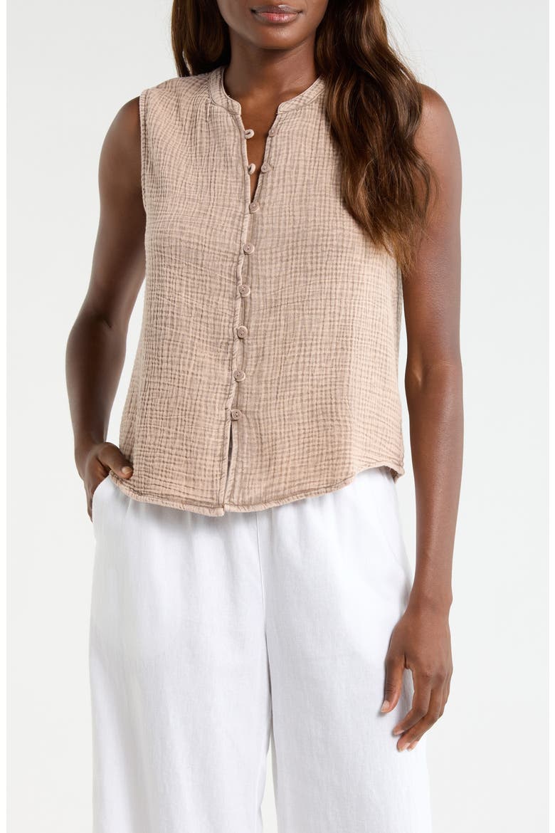 Ava Cotton Gauze Button-Up Tank, Main, color, LIGHT WICKER BEIGE