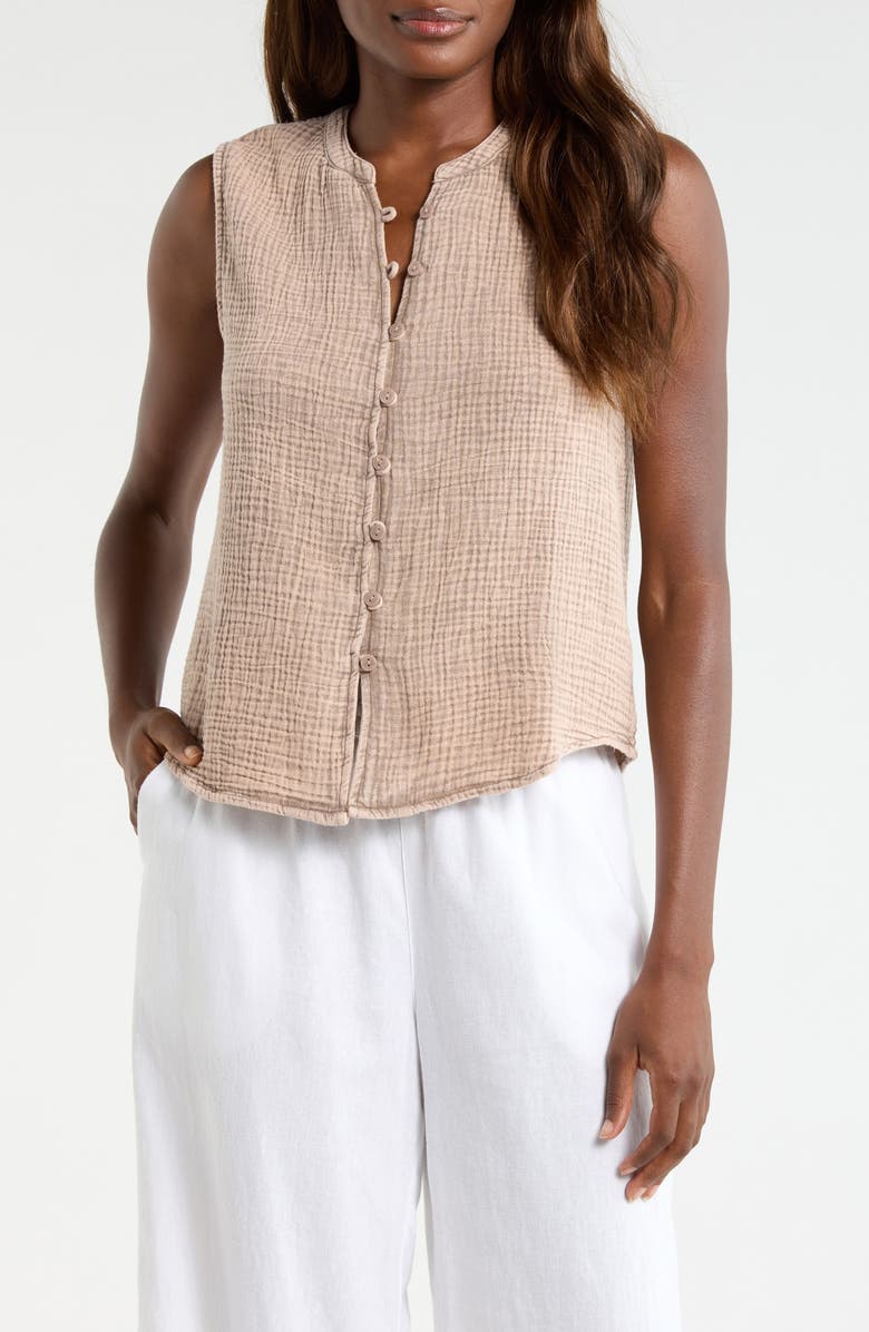 Splendid Ava Cotton Gauze Button-Up Tank, Main, color, Light Wicker Beige