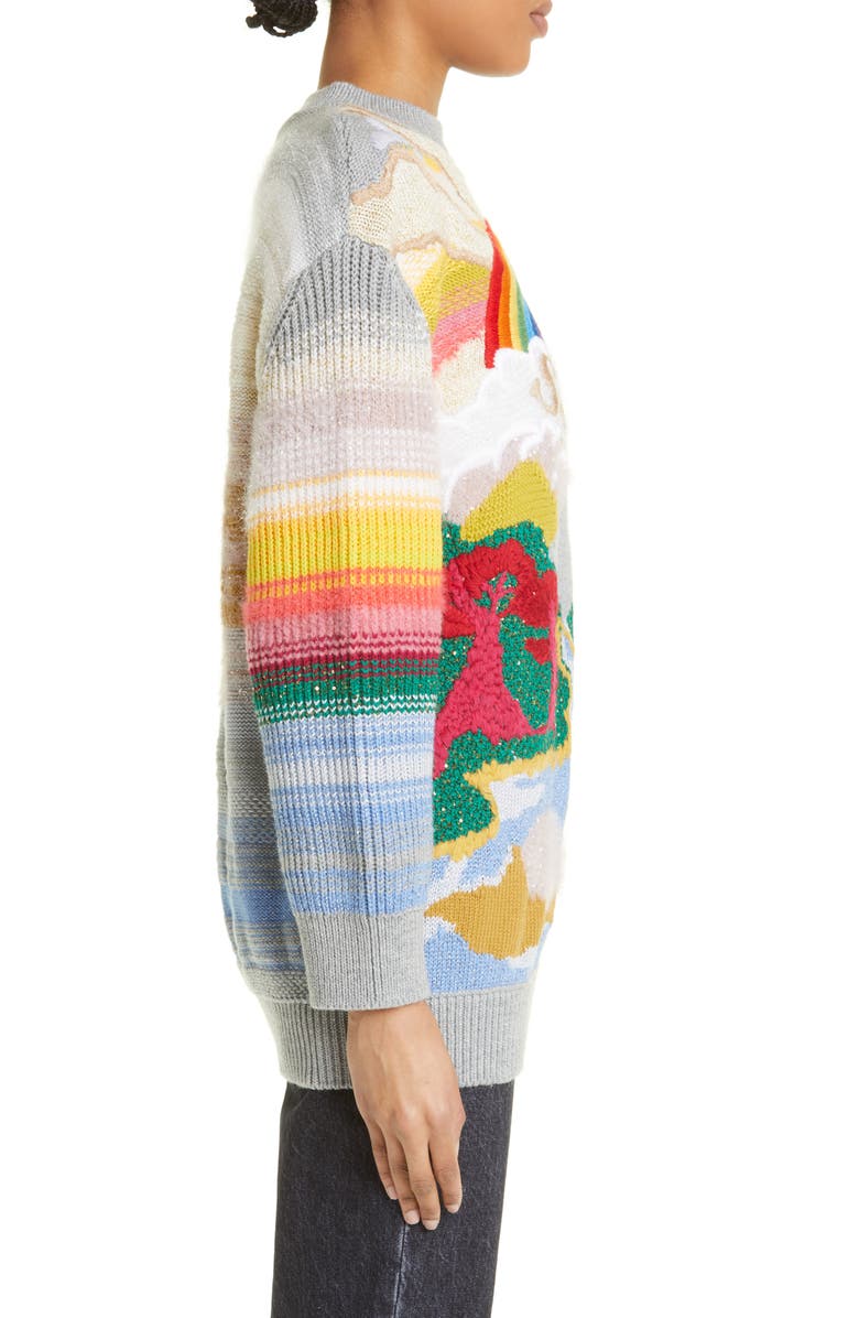 Stella McCartney Festive Smile Intarsia Crewneck Wool Blend Sweater, Alternate, color, 
