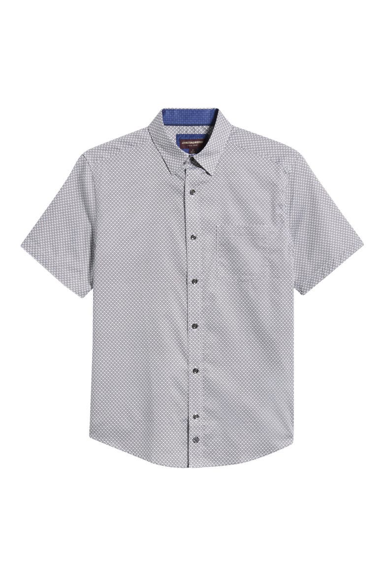 Logan Print Short Sleeve Button-Up Shirt, Alternate, color, GRAY DIAMOND GRID
