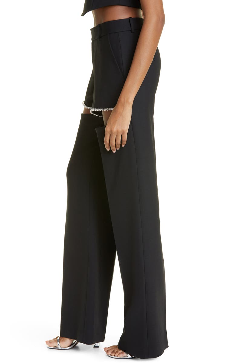 Area Crystal Slit Crepe Wide Leg Pants, Alternate, color, 