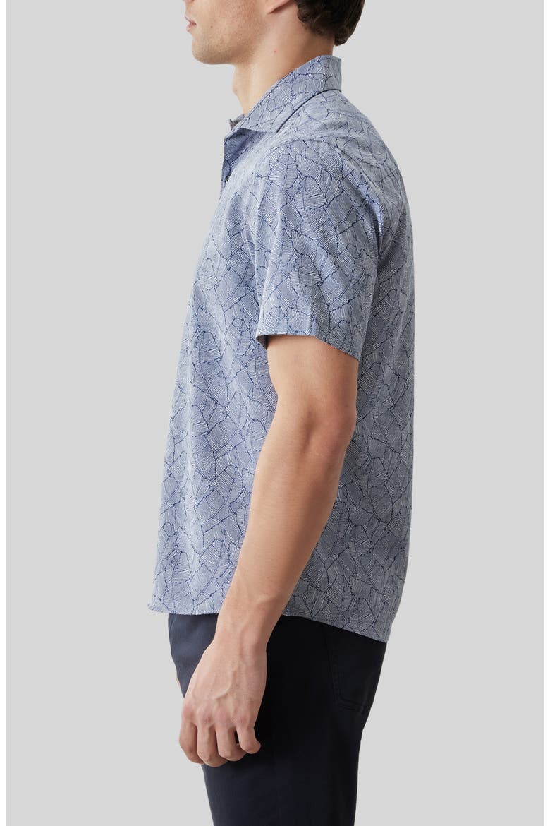 Kazuki Leaf Print Short Sleeve Cotton Button-Up Shirt, Alternate, color, DARK CASPIAN