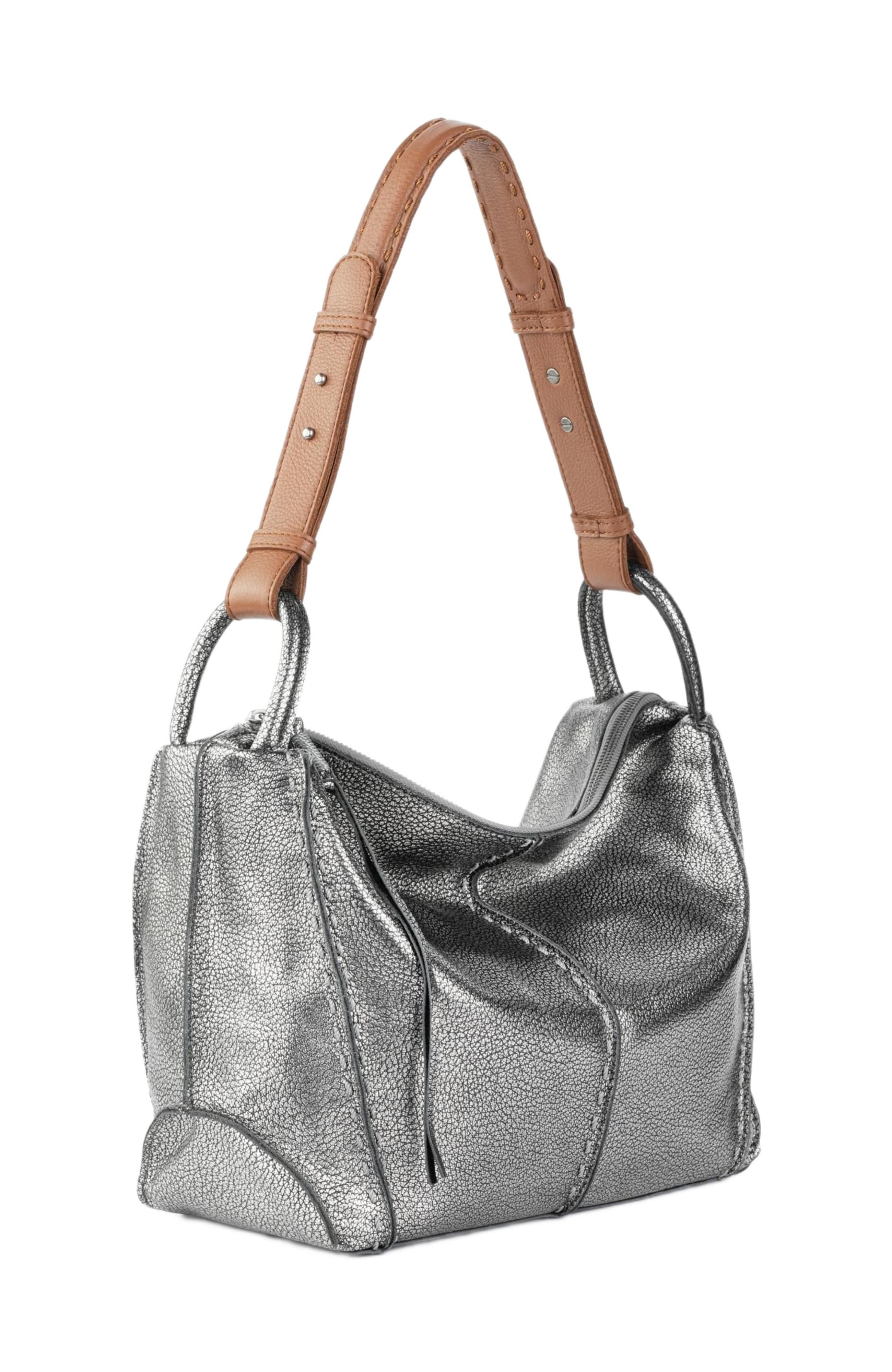 Los Feliz Hobo Leather Bag, Alternate, color, Dark Silver