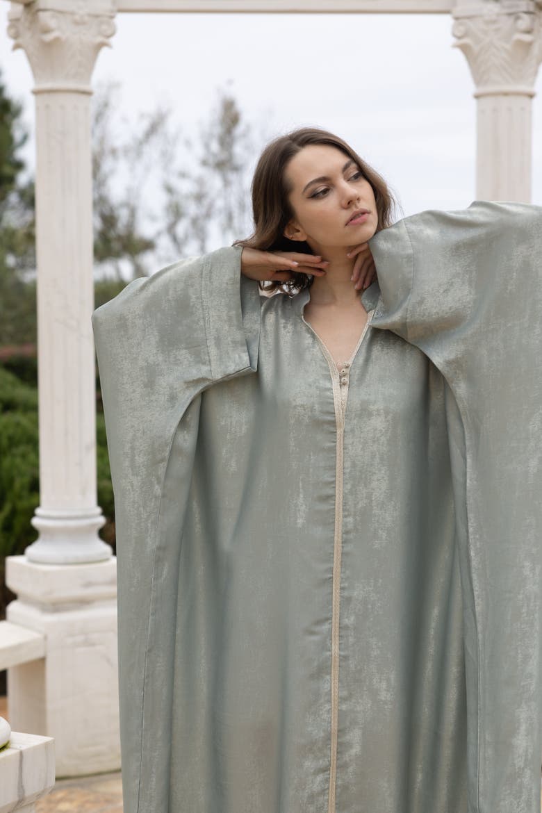 Metallic Silk Kaftan Gown, Alternate, color, Green