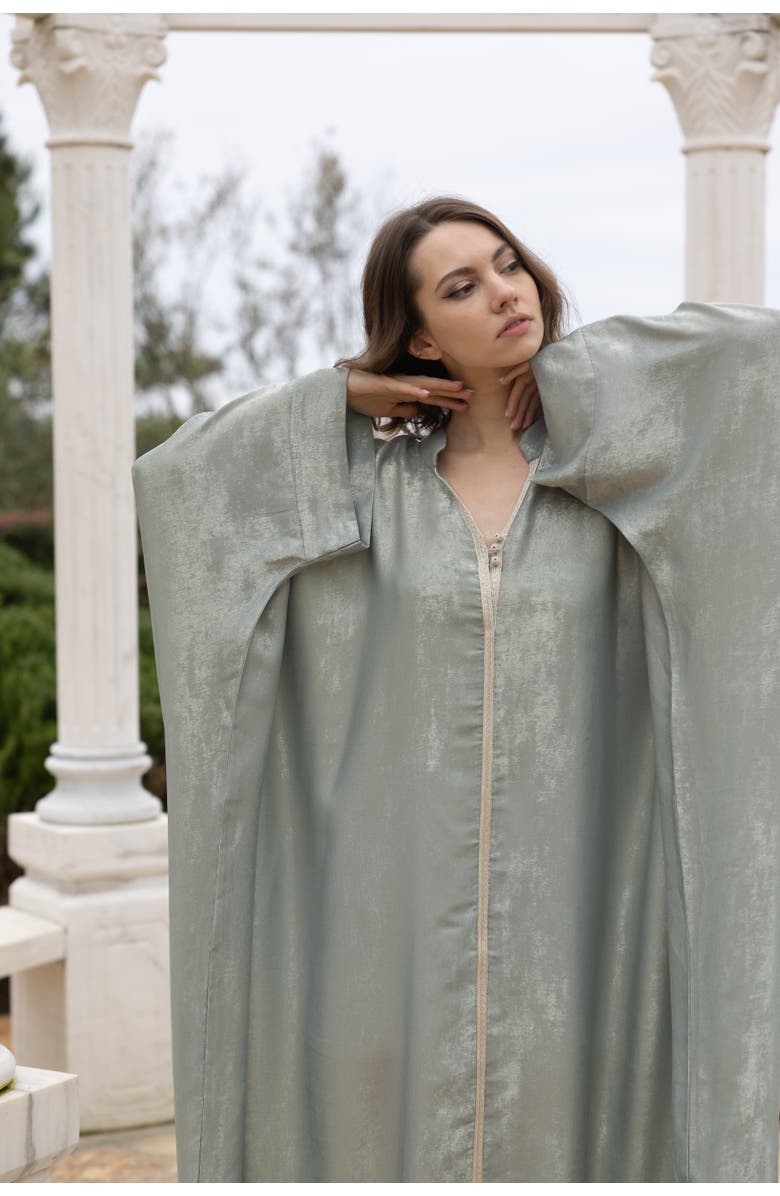 Le Fafo Metallic Silk Kaftan Gown, Alternate, color, Green