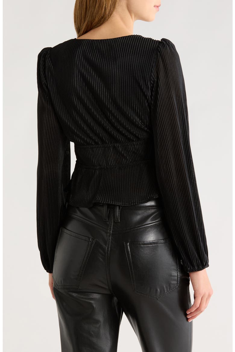 Tie Front Satin Plissé Top, Alternate, color, BLACK