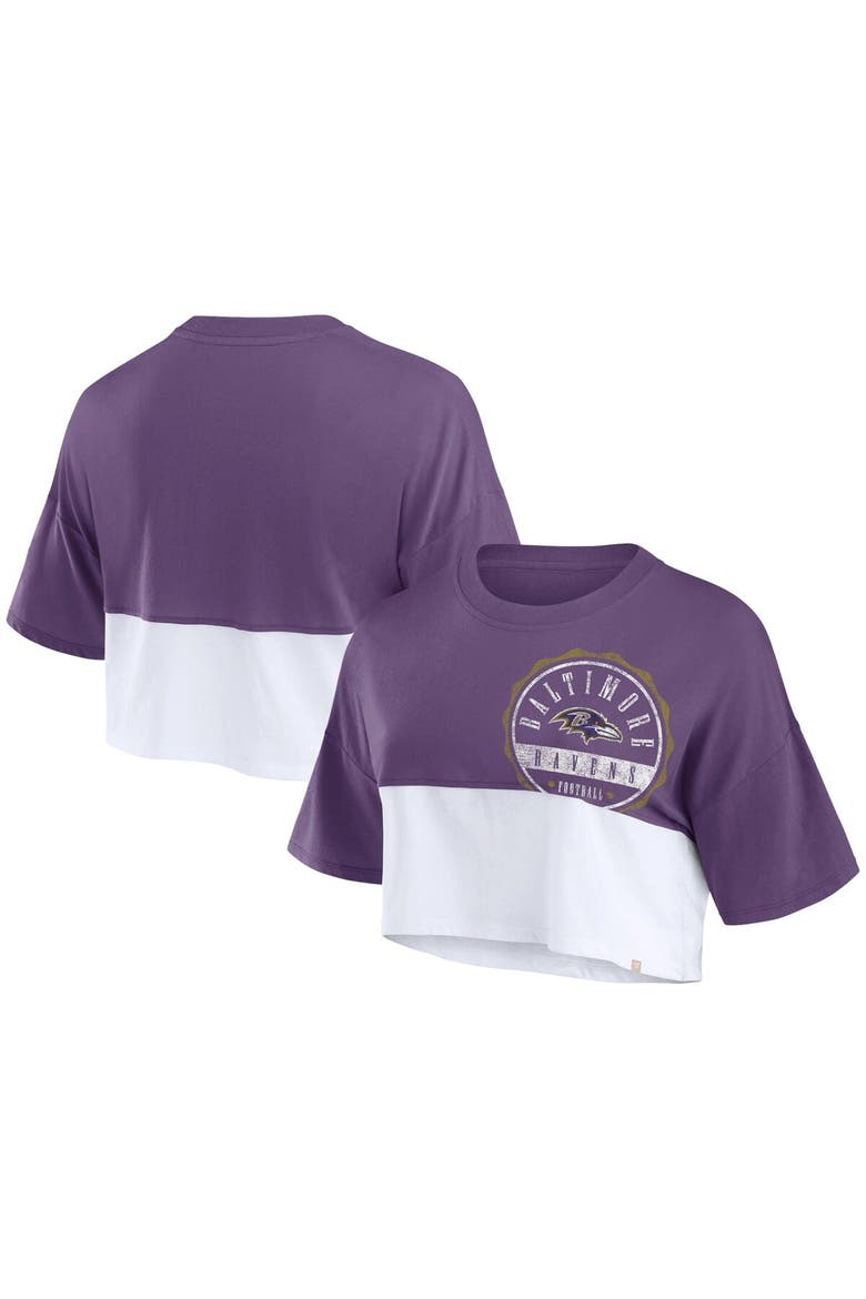 Women's Fanatics Branded Purple/White Baltimore Ravens Boxy Color Split Cropped T-Shirt, Main, color, Purple