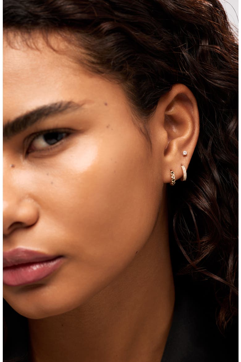 Solid Yellow Gold - Pyramid Huggie Hoops, Alternate, color, Gold