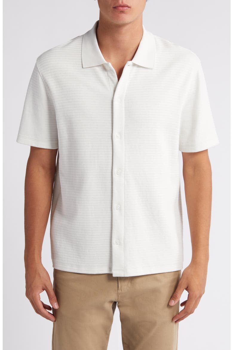 Textured Double Knit Short Sleeve Button-Up Shirt, Main, color, CLASSIC CREAM