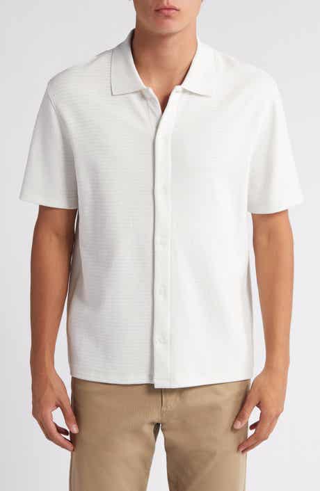Textured Double Knit Short Sleeve Button-Up Shirt
