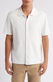 Vince Textured Double Knit Short Sleeve Button-Up Shirt