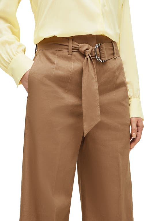 Hugo Boss Relaxed-fit Trousers In A Linen Blend In Iconic Camel