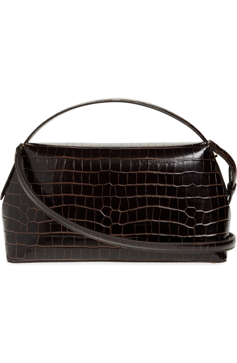 TOTEME T-Lock Croc Embossed Leather Top Handle Bag, Alternate, color, Dark Brown