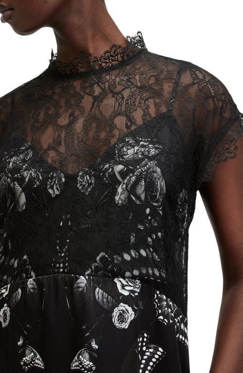 Allsaints Gian Lace Trim Asymmetric Maxi Dress In Monica Black