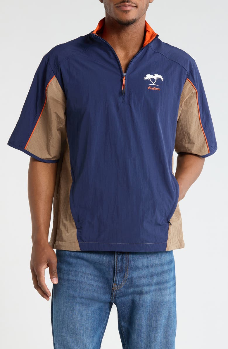 Malbon Golf Torrey Pines Short Sleeve Nylon Quarter Zip Windshirt, Main, color, Baritone Blue / Sea Turtle