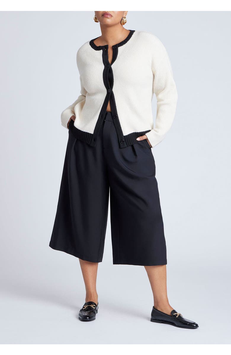 ELOQUII Contrast Placket Cardigan, Alternate, color, Cream And Black