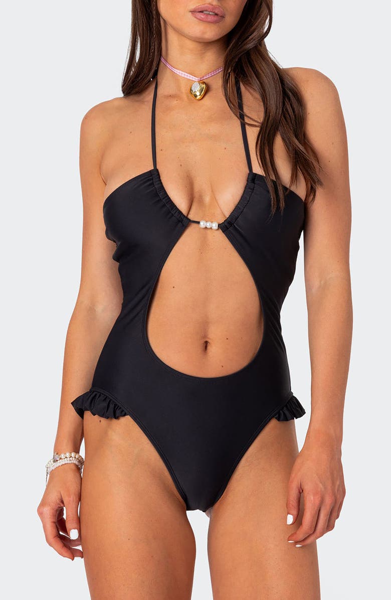 EDIKTED Nea Cutout One-Piece Swimsuit, Main, color, Black