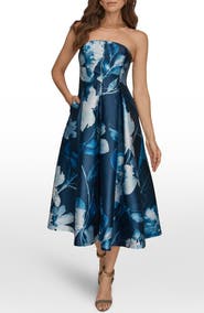 Donna Karan New York Floral Print Fit & Flare Party Dress