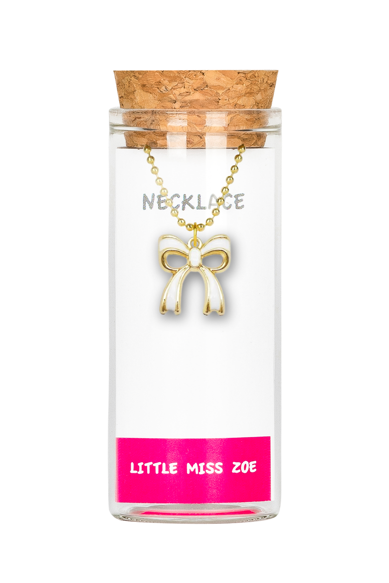 Bow Charm Necklace in Gift Bottle, Main, color, white