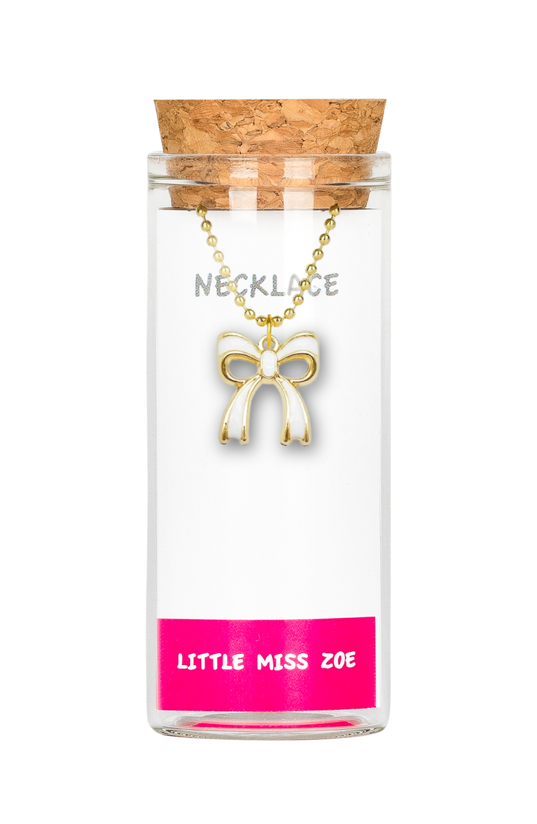 Little Miss Zoe Bow Charm Necklace, Main, color, White