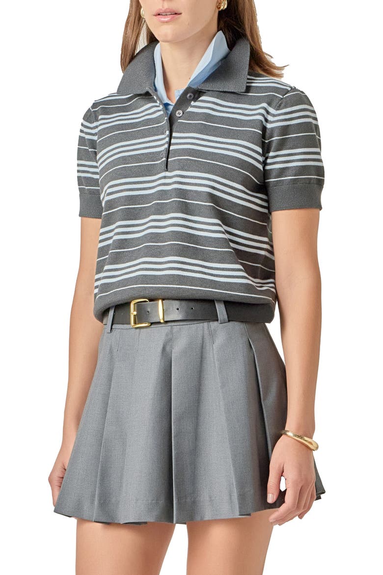 Stripe Polo Sweater, Alternate, color, CHARCOAL/ P.BLUE
