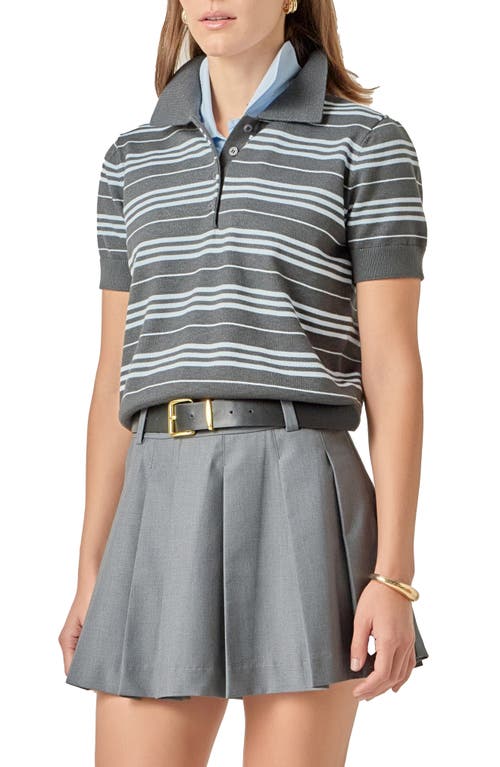 English Factory Stripe Polo Sweater In Gray