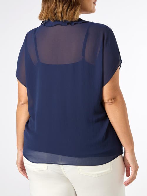 Live Unlimited Chiffon Ruffle Short Sleeve Blouse In Blue