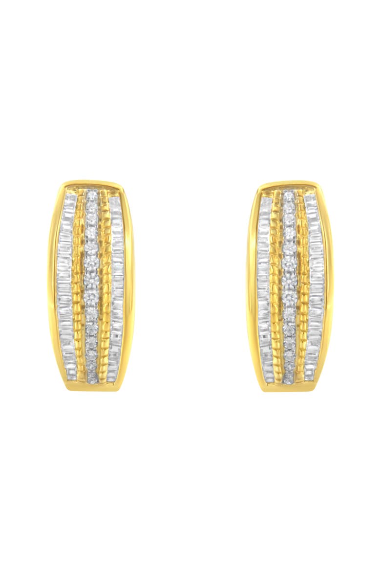 10K Yellow Gold 3/4 Ct Pave and Channel Diamond Triple Row Modern Hoop Earrings, Alternate, color, Yellow