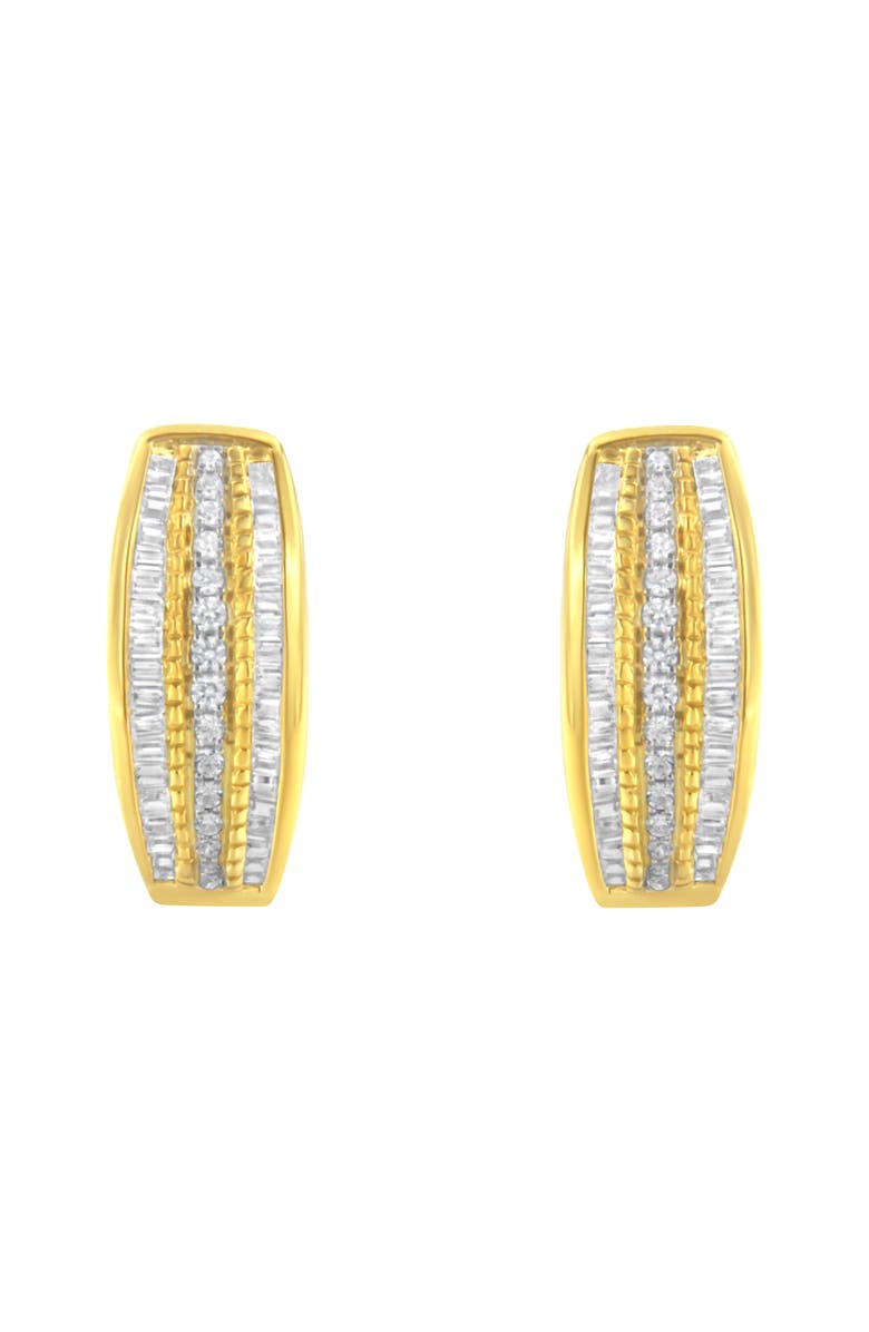 Haus of Brilliance 10K Yellow Gold 3/4 Ct Pave and Channel Diamond Triple Row Modern Hoop Earrings, Alternate, color, Yellow