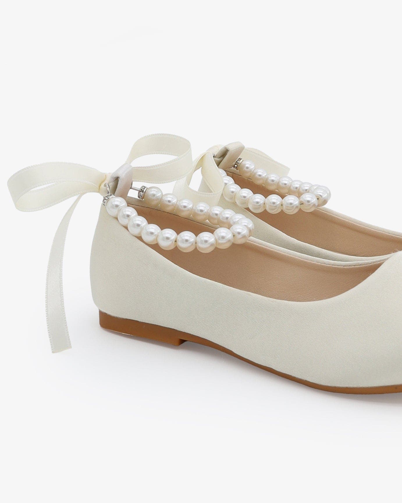 Harper Satin Flower Girl Flats with All Pearls Ankle Strap, Alternate, color, Ivory