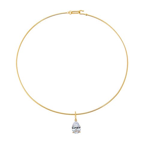 Colored CZ Pear Charm Solid Thin Wire Choker Necklace