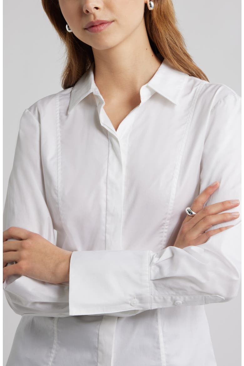 Seam Detail Split Back Stretch Cotton Poplin Shirt, Alternate, color, WHITE