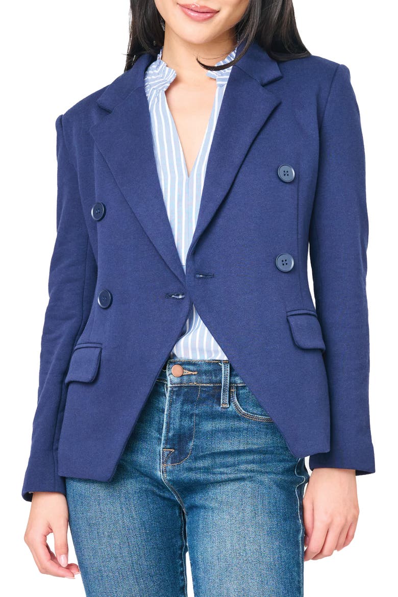 Double Breasted Cotton Blend Blazer, Main, color, NAVY PEACOAT