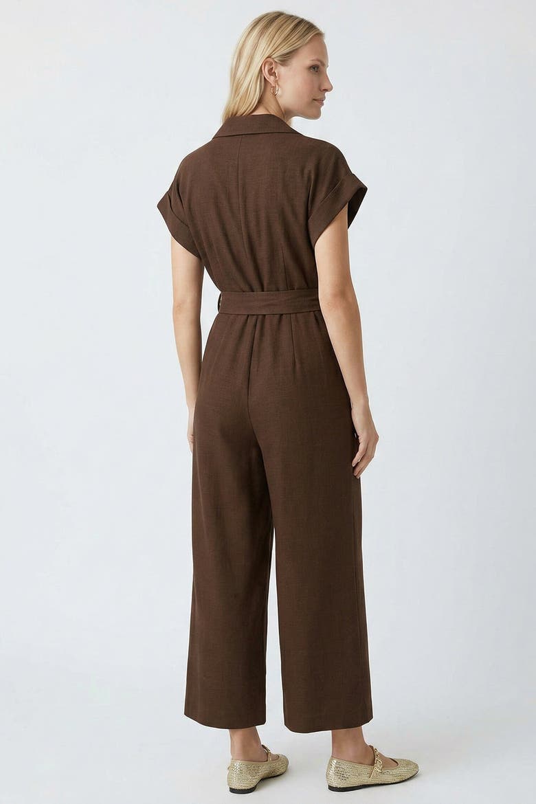 Leatrice Short Sleeve Belted Midi Jumpsuit, Alternate, color, Brown