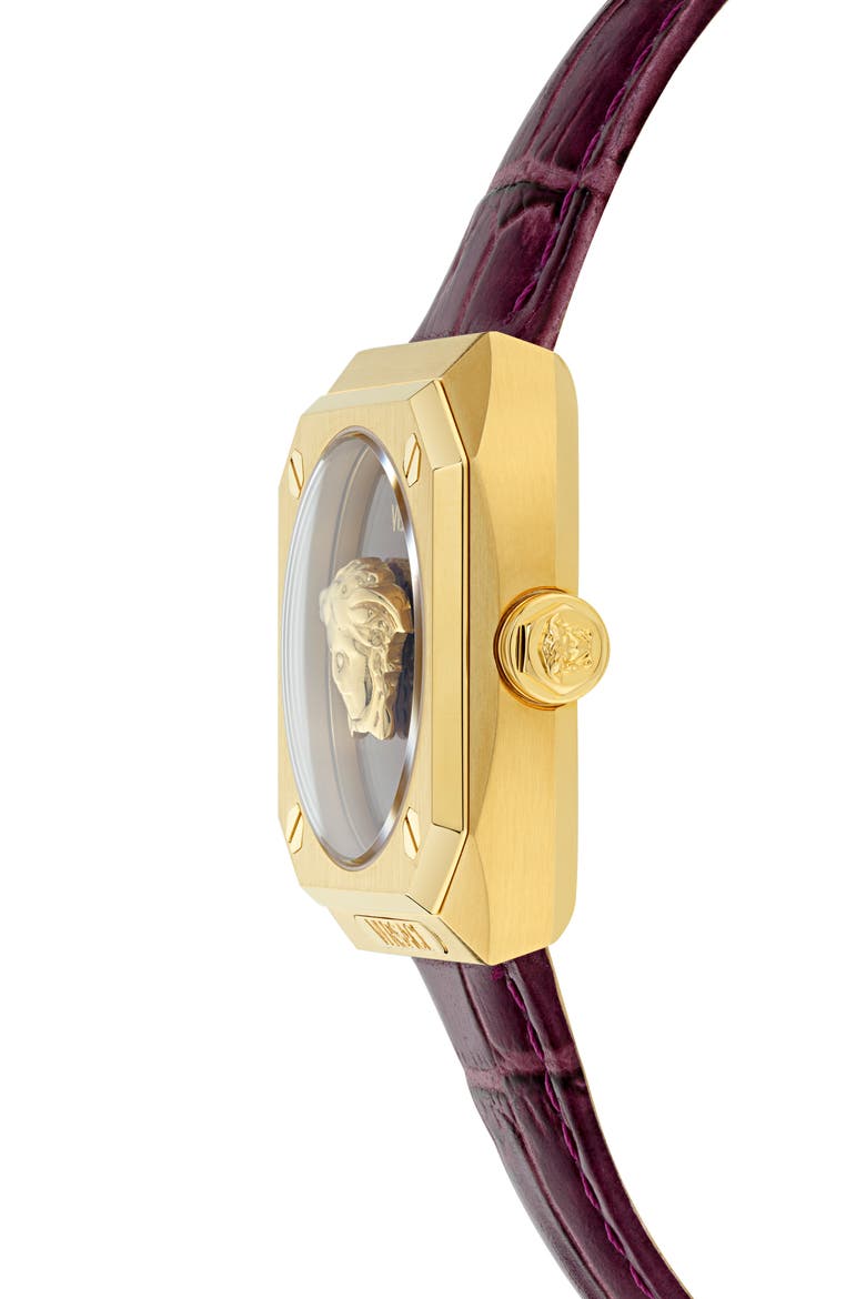 Antares Leather Strap Watch, 35mm, Alternate, color, IP YELLOW GOLD